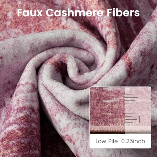 Pink Washable Area Rug 6x9 Non-Slip Faux Wool Abstract Floor Covering