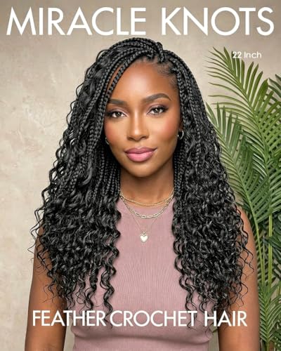 Deep Wave Feather Crochet Hair 22 Inch 100 Strands - Black, 1B Variation