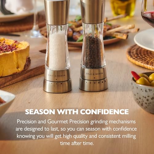 Stainless Steel Pepper Mill - 7.5-Inch Adjustable Spice Grinder by Cole & Mason - Derwent Series