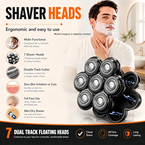 Black 3 Pack 7D Floating Shaver Replacement Heads Compatible with Wyklaus & More