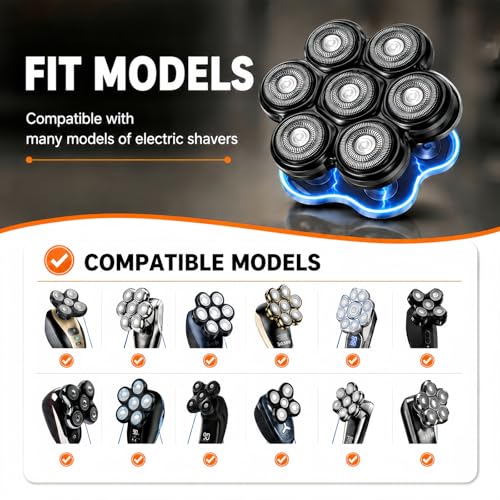 Black 3 Pack 7D Floating Shaver Replacement Heads Compatible with Wyklaus & More