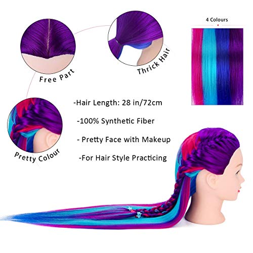 MYSWEETY 28-Inch Mannequin Head with Hair - Purple Styling Training Manikin