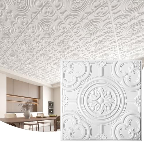 WOWSTAR White PVC Drop Ceiling Tiles 24x24 Inches - Pack of 24