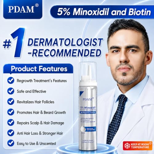 PDAM 5% Minoxidil Foam for Hair & Beard Growth - 4 Pack, 0.25 Fl Oz Each