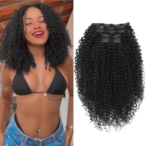 Pink Mango Clip-In Hair Extensions - 6PCS Curly Silk Protein Kinky Hair