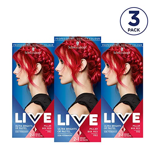 Schwarzkopf Live Ultra Brights Pastel Hair Color Pillar Box Red 92 - Pack of 3