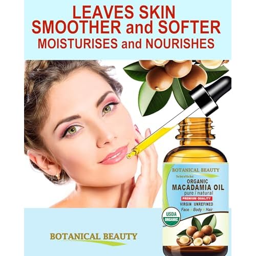 Botanical Beauty Organic MACADAMIA OIL 100% Pure Natural VIRGIN UNREFINED Cold-Pressed Carrier Oil for Face, Skin, Body, Hair, Lip, Nails. Rich in Vitamin E (1 Fl Oz)