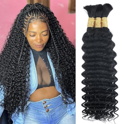 Deep Water Wave Human Hair Extensions for Braiding - 3 Bundles 22 Inch Natural Black