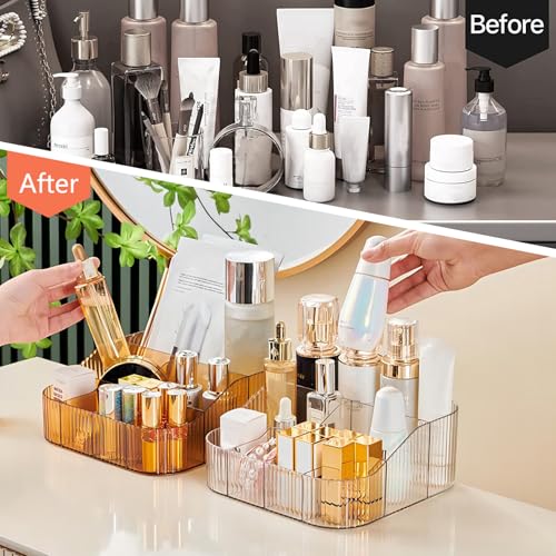 Large Capacity Clear XL Makeup Brush Holder with 8 Slots - Vintage Striped Vanity Organizer
