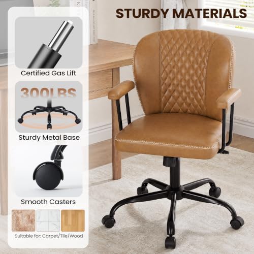 MALOL Leather Office Chair with Removable Arms - Brown, Set of 1