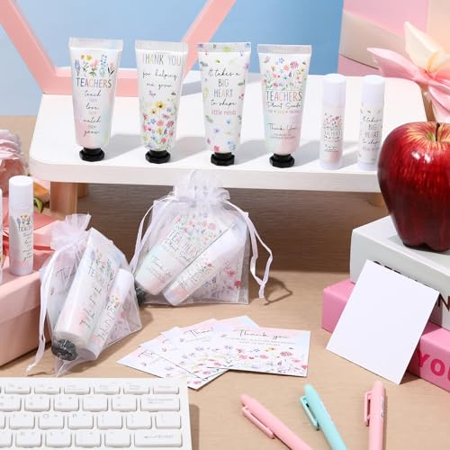 36 Sets Teacher Appreciation Gift Set with Hand Cream Lip Balm Watercolor Cards & Organza Bags - Back to School Gifts