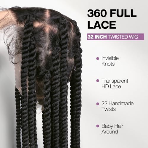 WIGER 360° HD Full Lace Twist Braided Wig for Black Women, 32in Jumbo Senegal Twist
