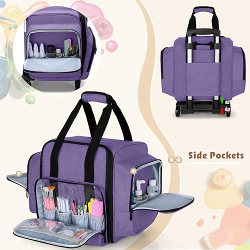 Purple Rolling Nail Polish Organizer Holds 144 Bottles with Carrying Handles