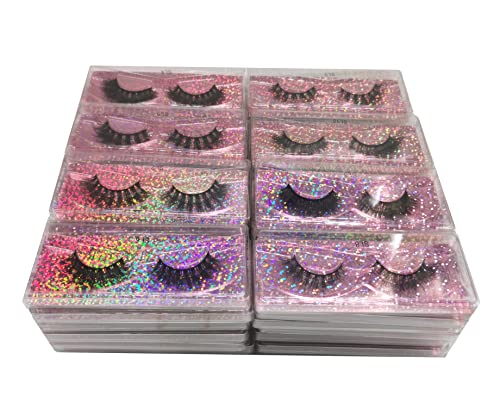 50 Pairs Faux Mink False Eyelashes Pack - Natural 16-20mm Style, Pink Packaging, Reusable