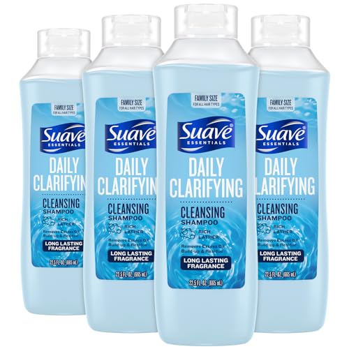 Suave Clarifying Shampoo, Family-Size 4-Pack ? pH-Balanced & Hypoallergenic Daily Deep Cleansing Shampoo for Normal to Oily Hair, 22.5 Oz Ea