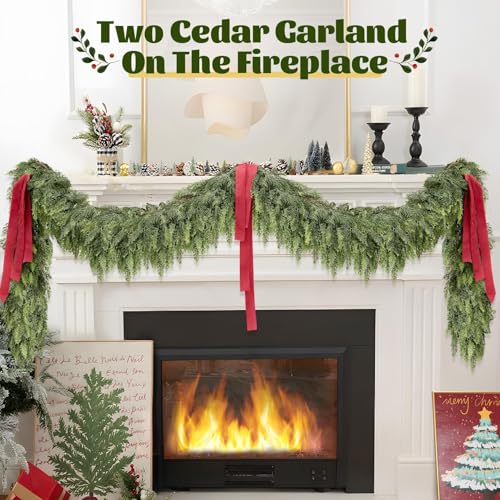 9FT Artificial Cedar Garland for Christmas Mantel - Lifelike & Weatherproof