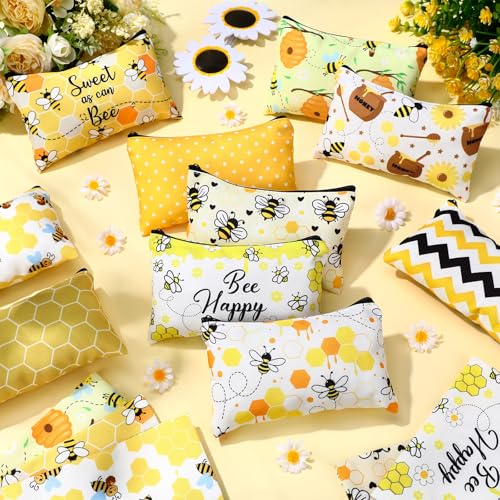 Sweetude 20 Pcs Bee Makeup Bags Funny Cosmetic Bags Stuff Bulk Zipper Canvas Bee Gifts Purse Toiletry Organizer for Women Birthday Party Favors, 7 x 4.3 Inches