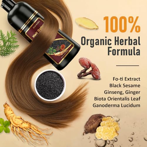 Msktasy Blonde Brown 3-in-1 Hair Dye Shampoo for Gray Coverage, Nourishing Color for Women & Men