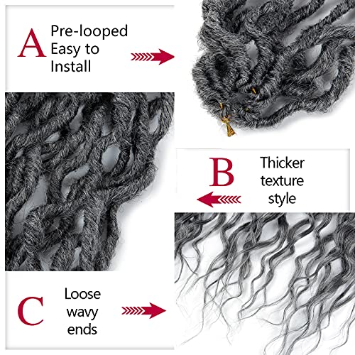 Grey Faux Locs Crochet Hair 24 Inch - 6 Pack Goddess Locs Synthetic Braids