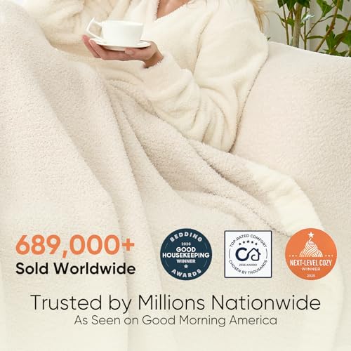 Queen Size Oversized Soft Microfiber Bed Blanket - Heather Ivory, 90x90