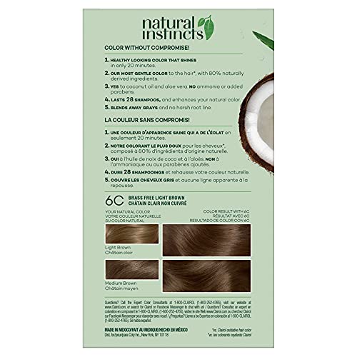 Clairol Natural Instincts Demi-Permanent Hair Dye, 6C Light Brown Hair Color, Pack of 2