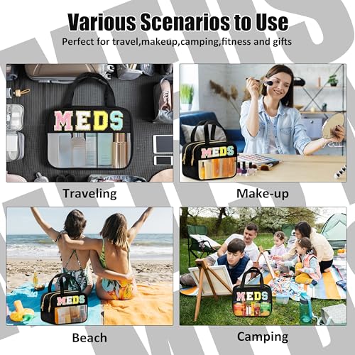 Travel Waterproof Makeup & Meds Bag with Handles - Black-MEDS