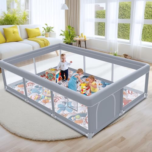 Large Baby Playpen 74x50 Inches with Mat - Safe Toddler Play Yard for Babies & Toddlers