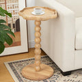 Natural Flower Boho Rattan Small Side Table - Solid Wood Nightstand for Small Spaces