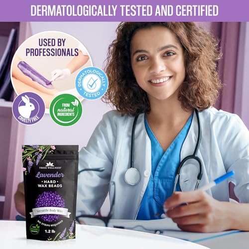 Tress Wellness Wax Beads - Safe for Skin - Dermatologically Tested - At-Home Kit for Bikini, Brazilian & Full Body - Lavender 1.2