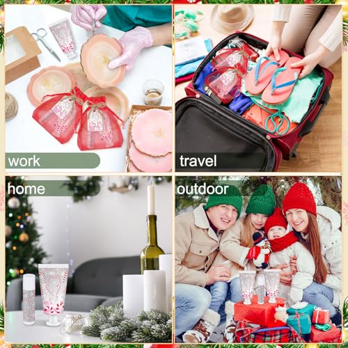 24 Sets Christmas Candy Cane Hand Cream & Lip Balm Gift Set with Organza Bags