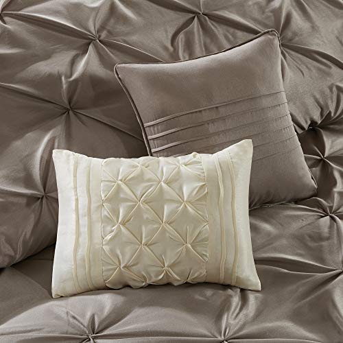 Queen Faux Silk Comforter Set with Curtains & Pillows - Taupe, 24 Piece