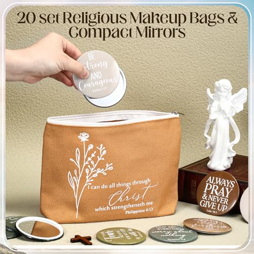 Christian Gifts for Women Set - Neutral Colors & Aesthetic Style, 20 Makeup Bags & Mirrors