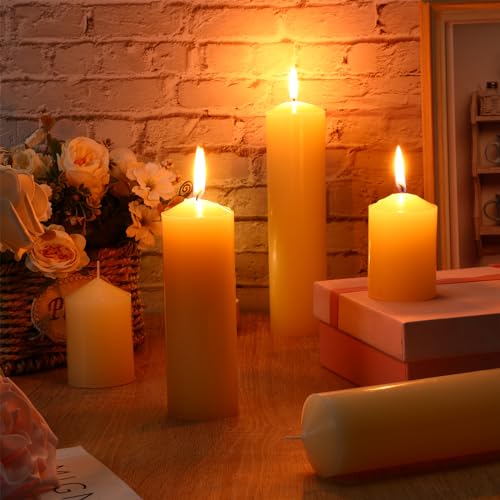 MTLEE Unscented Ivory White Pillar Candles Bulk 36 Pack - 3 Sizes