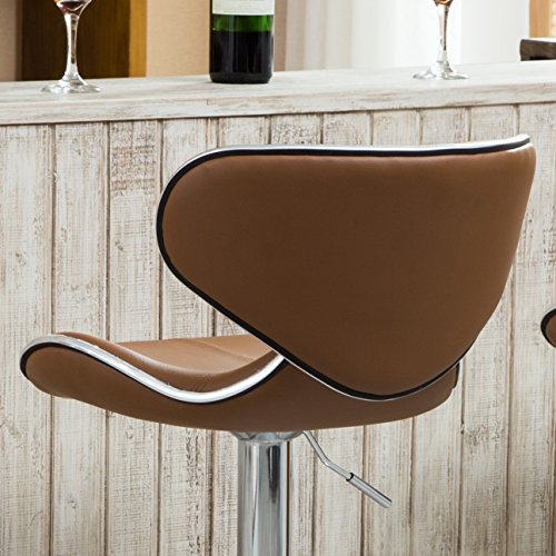 Roundhill Furniture Masaccio Caramel Faux Leather Upholstered Swivel Barstool Set of 2 with Chrome Base