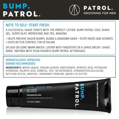 Bump Patrol Cool Menthol Shave Gel for Sensitive Skin - 4 oz, Pack of 4