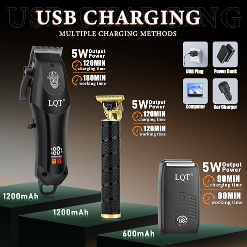 Men's Professional Hair Clippers & Beard Trimmer Set B3 - Ceramic T-Blade, LCD Display, Cordless