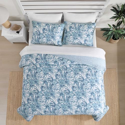 Full/Queen Cotton Quilt Set - Aubrey Blue, Soft Comfortable Bed Bedding