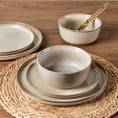 AmorArc Stoneware Dinnerware Set for 6 - Cappuccino, 18 Pieces