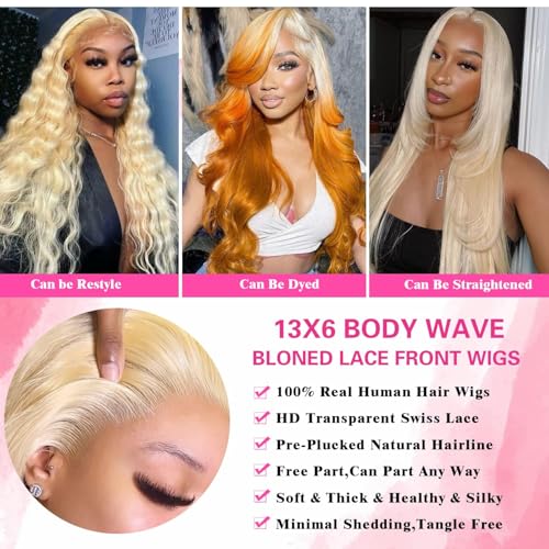 13x6 Lace Front Human Hair Wig 26 Inch Body Wave Blonde Pre Plucked HD Lace Frontal