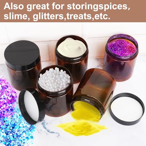 KUKLIPJIM Brown Plastic Jars 8 oz (250 ml) Pack of 30 with Black Lids | Wide-Mouth Cosmetic & Storage Containers