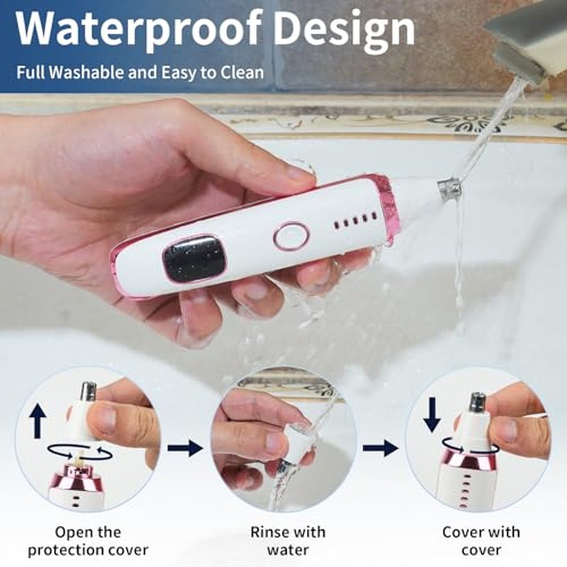 2025 Rechargeable Nose and Ear Hair Trimmer with LED Dispaly for Women Men,4 in 1 Painless Eyebrow & Facial Hair Trimmer with Powerful Motor,Ladies Wet & Dry Electric Razor (White)