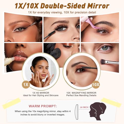 Matekxy Brushed Gold 8-Inch Makeup Mirror with Light & 10X Magnification