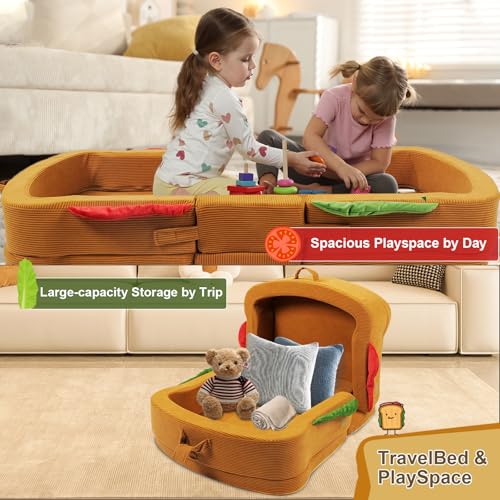 LIFTOZA Toddler Travel Bed Sandwich Style for Kids 2-6, Foldable Portable Cot with Safety Rails, Washable Cover