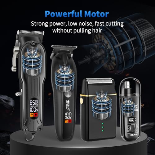 HIENA PRO Professional Hair Clipper Set, Electric Foil Shavers and Beard Trimmers, Ear, Rechargeable Cordless Barber Kit and Hair Cutting Set, Nose Hair Trimmer Set & Facial Grooming Tool