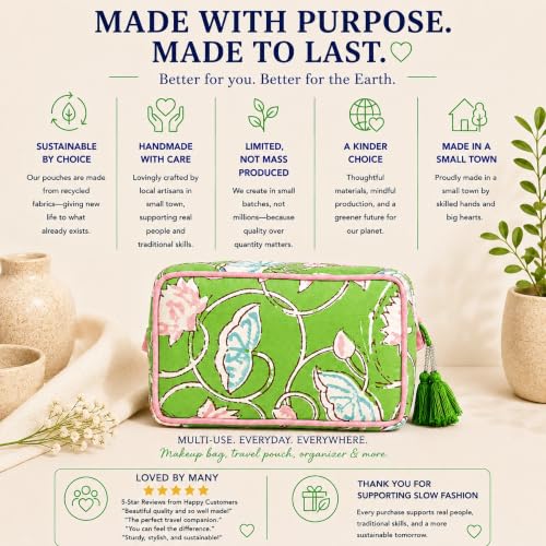 Large Capacity Travel Makeup Bag - Floral Lime & Pink Cosmetic Organizer