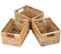 Water Hyacinth Storage Basket Set with Handles - 3 Medium Rectangular Baskets (12.2"L x 8.9"W x 6.9"H) - Natural Wicker Organizers