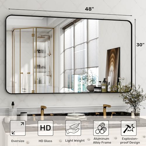 Easly Black Rectangular Bathroom Mirror 48L x 30W Wall-Mounted Vanity Mirror