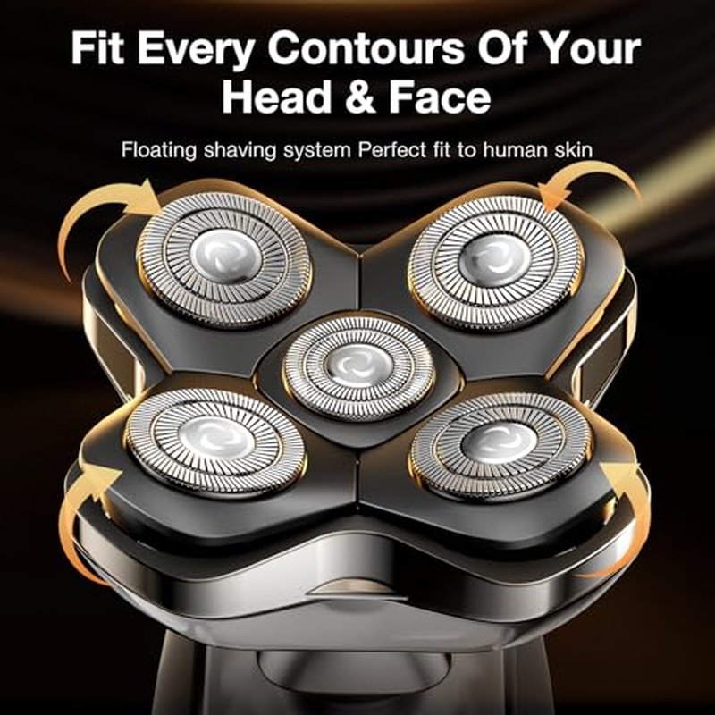 5D Head Shaver Replacement Blades - Christmas Gift Magnetic Floating Razor Heads, Wet & Dry Compatible, Precision Shaving, Waterproof & Skin-Friendly, Easy Blade Replacement for 5D Electric Shaver