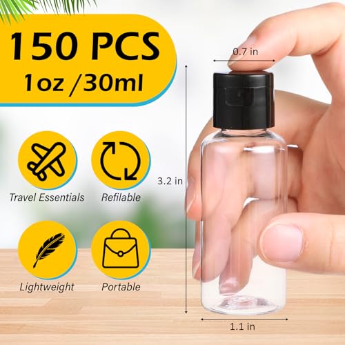 Mimorou Black Cap Clear Boston Round 1oz Travel Bottle Bulk 150 pcs