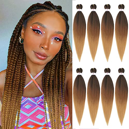 Pre-Stretched Braiding Hair 20 Inch #1B-30-27 - Ombre Synthetic Extension (8 Packs)